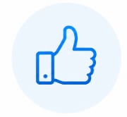 Blue thumbs up icon on light blue circular background