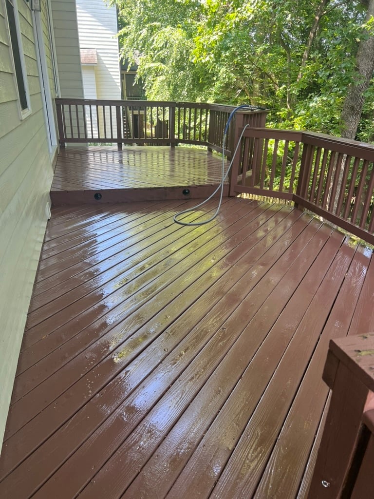 Freshly washed stained deck at a Wake Forest NC home
