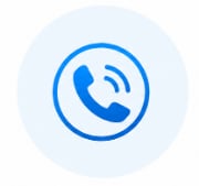 Blue telephone icon with sound waves inside a circle on light blue background